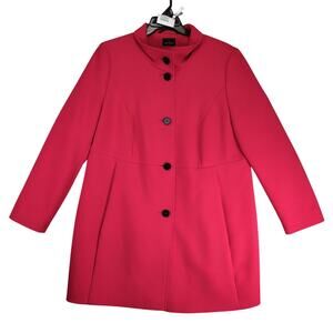 Fuchs Schmitt Red Pea Coat Jacket Women's US 14 Classic Preppy Lined Button Up